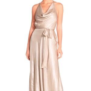 NOUVELLE AMSALE Liane Bridesmaid Dress Maxi Prom N349 Liquid Metal Rose Gold XS